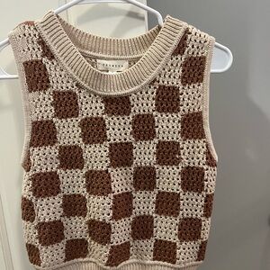 Promesa Checkered Knit Tank Top in Light Brown and Rust